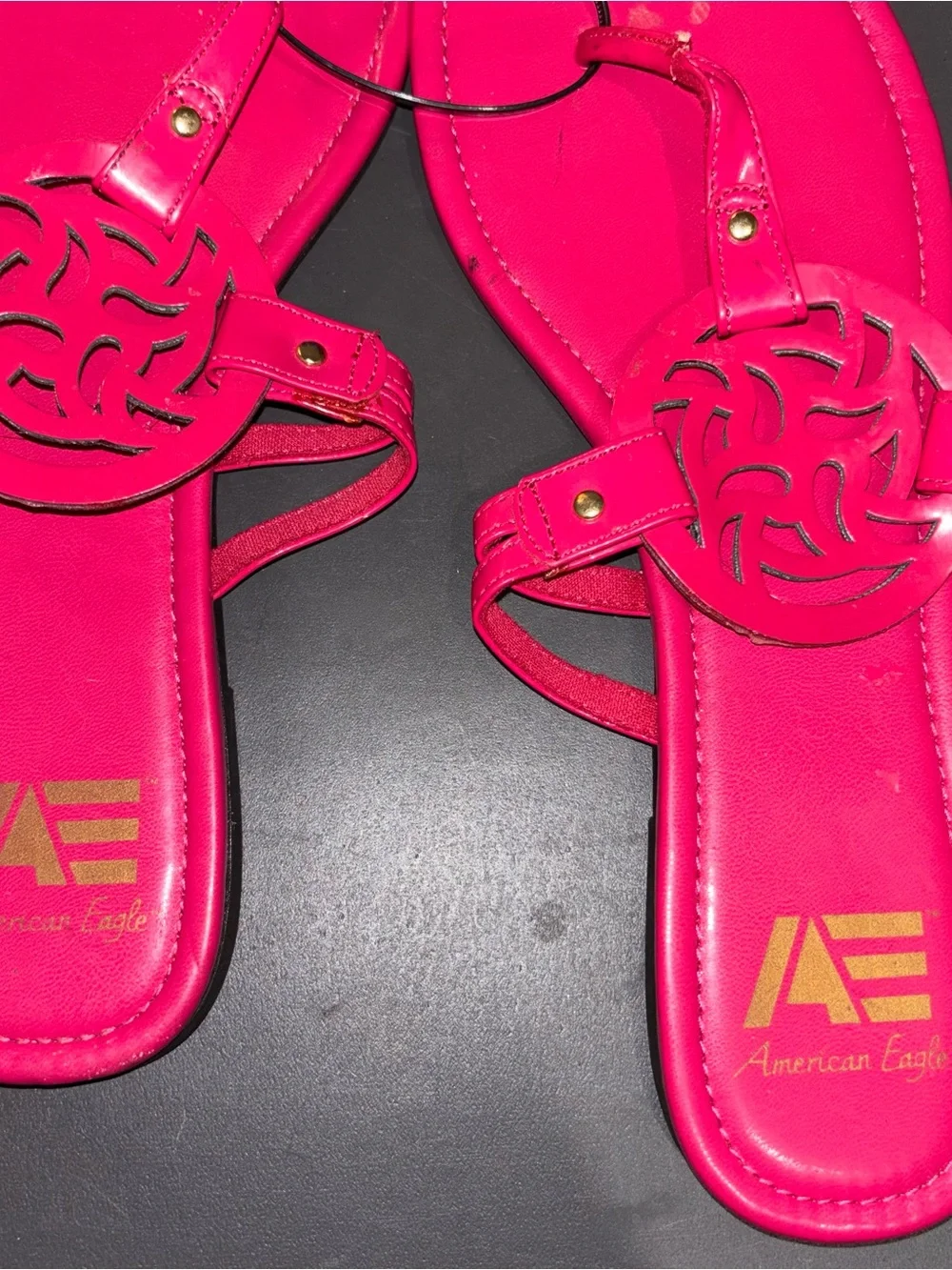 American Eagle Outfitters Hot Pink T-Strap Medallion Sandals